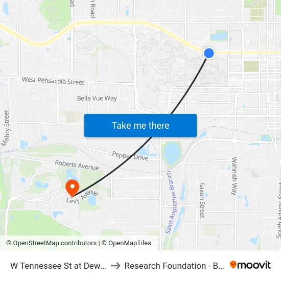 W Tennessee St at Dewey St Eb to Research Foundation - Building A map