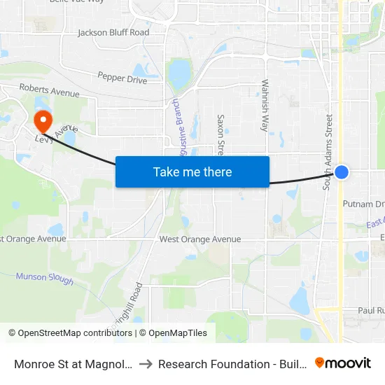Monroe St at Magnolia Nb to Research Foundation - Building A map