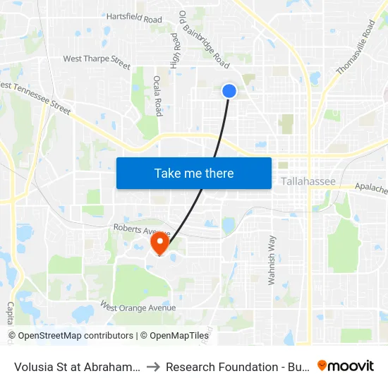 Volusia St at Abraham St Wb to Research Foundation - Building A map