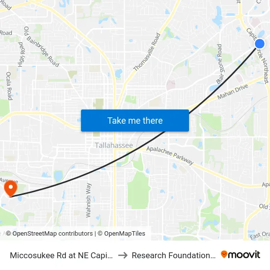 Miccosukee Rd at NE Capital Cir Eb (Far) to Research Foundation - Building A map