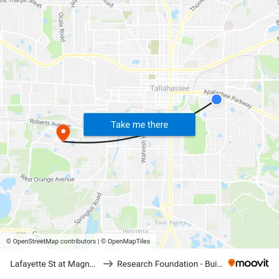 Lafayette St at Magnolia Eb to Research Foundation - Building A map