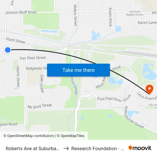 Roberts Ave at Suburban Blvd Wb to Research Foundation - Building A map
