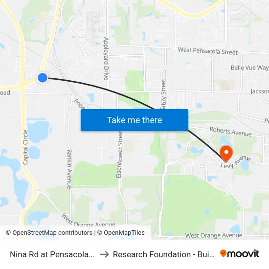 Nina Rd at Pensacola St Nb to Research Foundation - Building A map