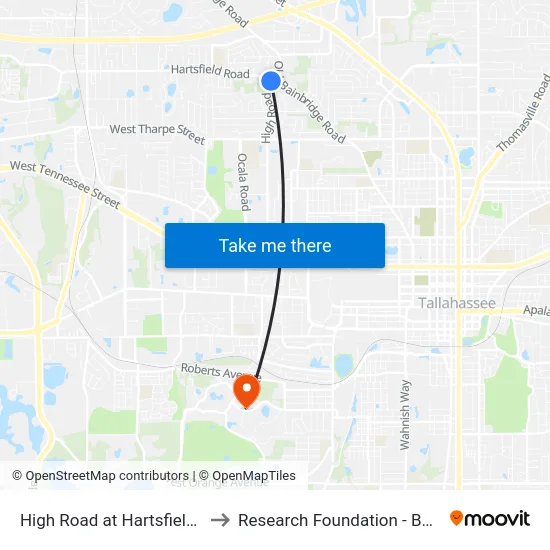 High Road at Hartsfield Rd Sb to Research Foundation - Building A map