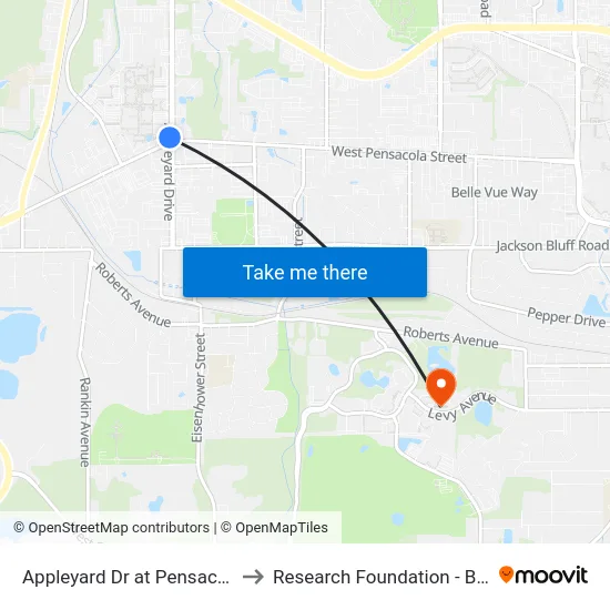 Appleyard Dr at Pensacola St Sb to Research Foundation - Building A map