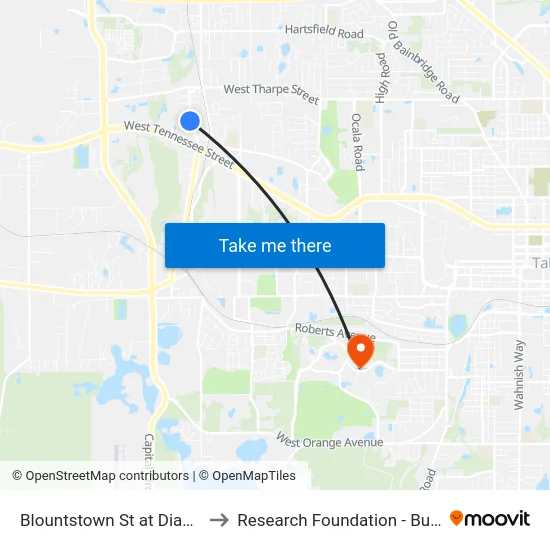 Blountstown St at Dian Rd Nb to Research Foundation - Building A map