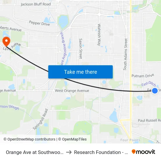 Orange Ave at Southwood Drive Eb to Research Foundation - Building A map