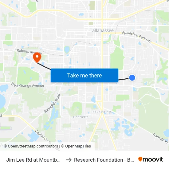 Jim Lee Rd at Mountbatten Nb to Research Foundation - Building A map