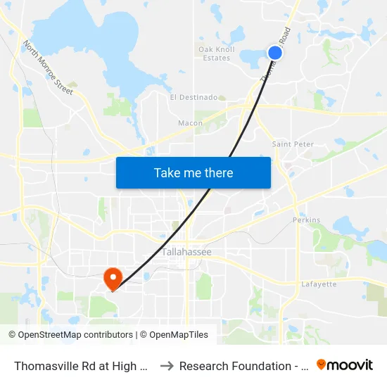 Thomasville Rd at High Grove Pl Sb to Research Foundation - Building A map