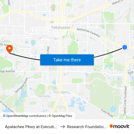 Apalachee Pkwy at Executive Center Cir Wb to Research Foundation - Building A map