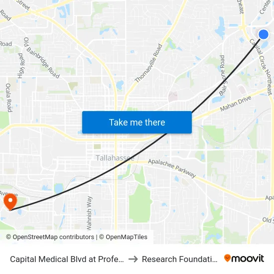 Capital Medical Blvd at Professional Park Cir Wb to Research Foundation - Building A map