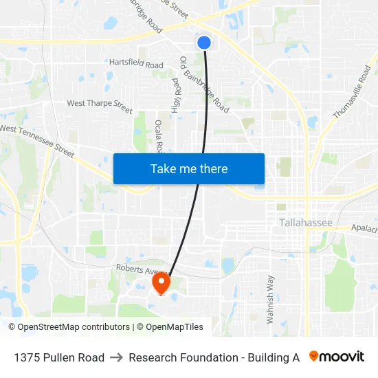 1375 Pullen Road to Research Foundation - Building A map