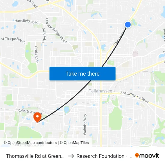 Thomasville Rd at Greenbrier Ln Nb to Research Foundation - Building A map
