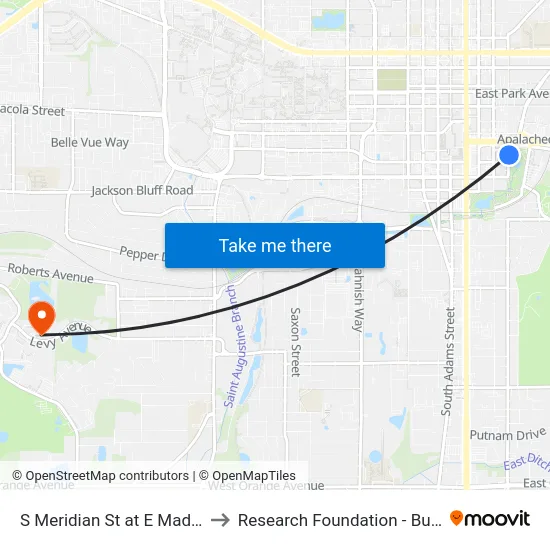 S Meridian St at E Madison St to Research Foundation - Building A map