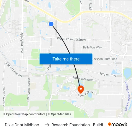 Dixie Dr at Midblock Sb to Research Foundation - Building A map
