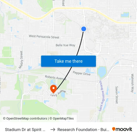 Stadium Dr at Spirit Way Sb to Research Foundation - Building A map