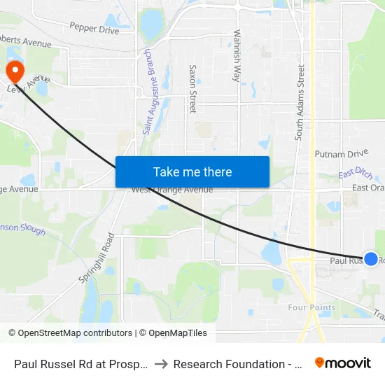 Paul Russel Rd at Prospect St Eb to Research Foundation - Building A map