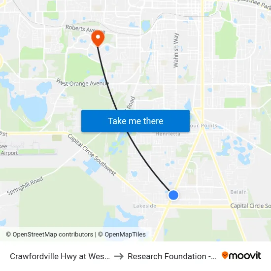 Crawfordville Hwy at Westway Rd Nb to Research Foundation - Building A map