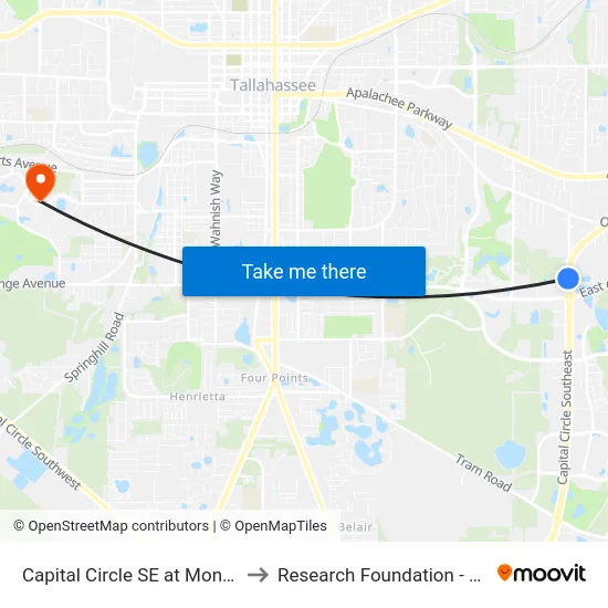 Capital Circle SE at Monday Rd Sb to Research Foundation - Building A map