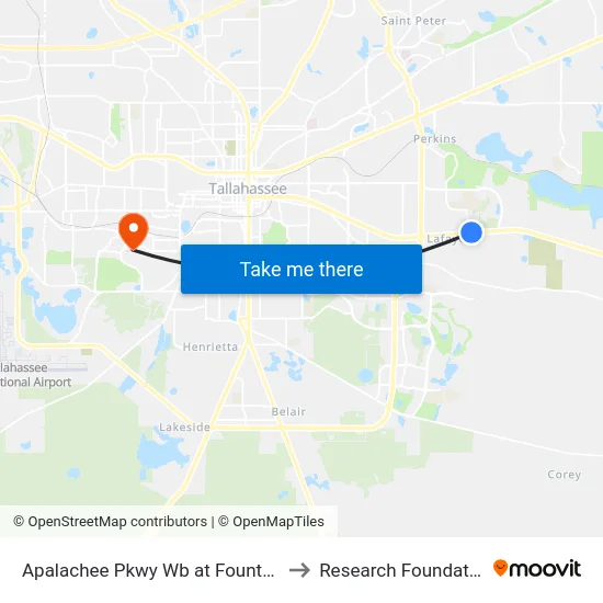 Apalachee Pkwy Wb at Fountain Plaza Shopping Ctr to Research Foundation - Building A map
