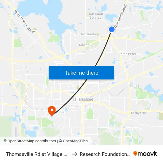 Thomasville Rd at Village Square Blvd Sb to Research Foundation - Building A map