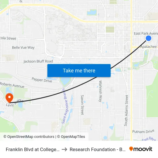 Franklin Blvd at College Ave Nb to Research Foundation - Building A map