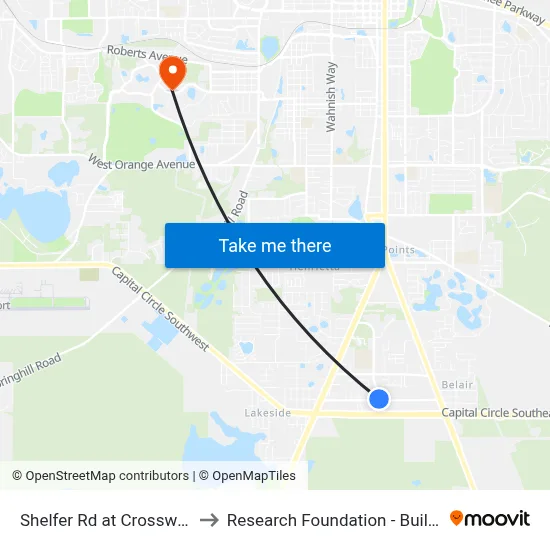 Shelfer Rd at Crossway Rd to Research Foundation - Building A map