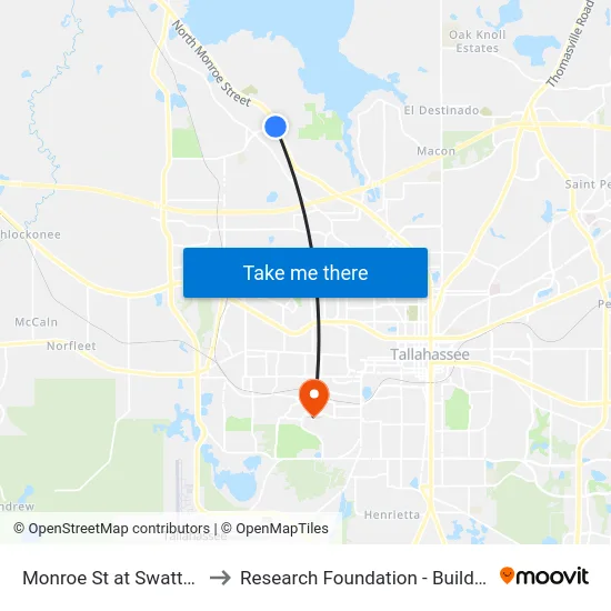 Monroe St at Swatts Rd to Research Foundation - Building A map