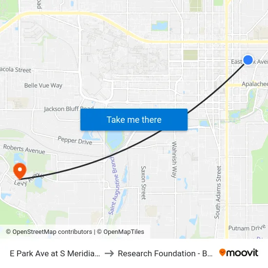 E Park Ave at S Meridian St Wb to Research Foundation - Building A map