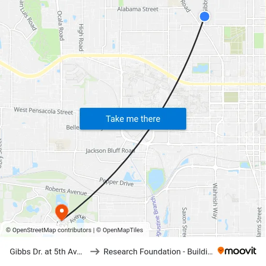 Gibbs Dr. at 5th Ave Nb to Research Foundation - Building A map