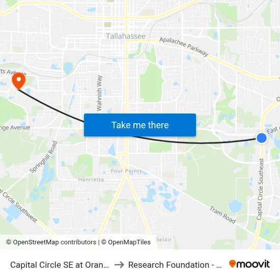 Capital Circle SE at Orange Ave Sb to Research Foundation - Building A map