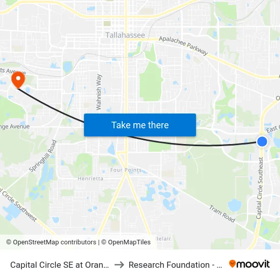 Capital Circle SE at Orange Ave Nb to Research Foundation - Building A map