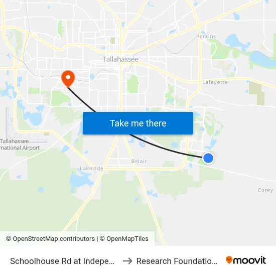 Schoolhouse Rd at Independence Landing to Research Foundation - Building A map