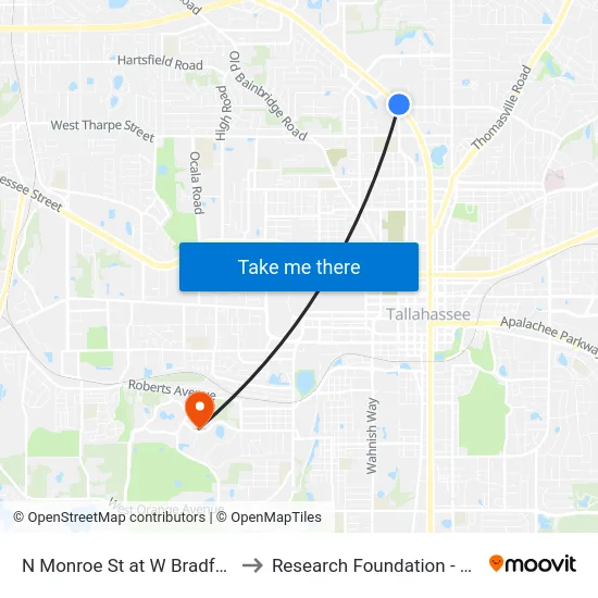 N Monroe St at W Bradford Rd Nb to Research Foundation - Building A map