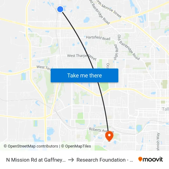 N Mission Rd at Gaffney Loop Nb to Research Foundation - Building A map