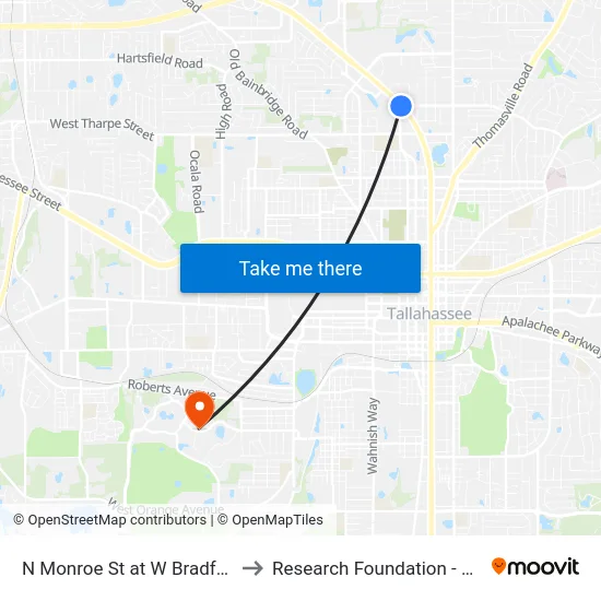 N Monroe St at W Bradford Rd Sb to Research Foundation - Building A map