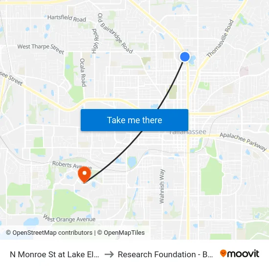 N Monroe St at Lake Ella Dr Sb to Research Foundation - Building A map