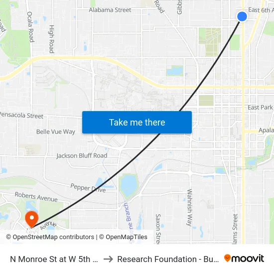 N Monroe St at W 5th Ave Sb to Research Foundation - Building A map