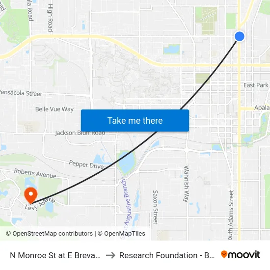 N Monroe St at E Brevard St Nb to Research Foundation - Building A map