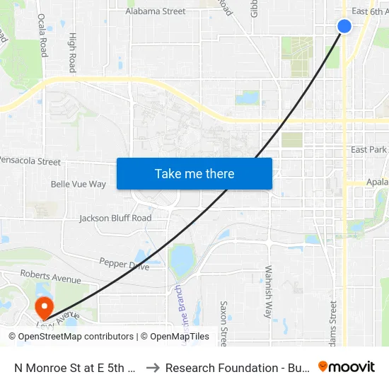 N Monroe St at E 5th Ave Nb to Research Foundation - Building A map