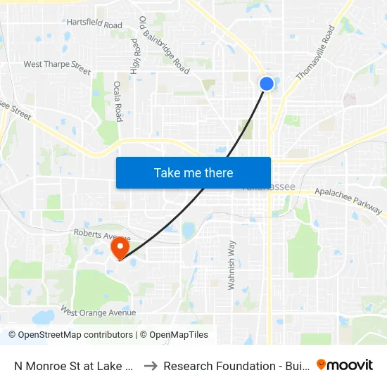N Monroe St at Lake Ella Nb to Research Foundation - Building A map