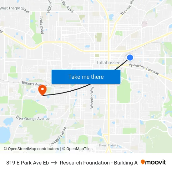 819 E Park Ave Eb to Research Foundation - Building A map