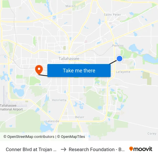 Conner Blvd at Trojan Trail Wb to Research Foundation - Building A map