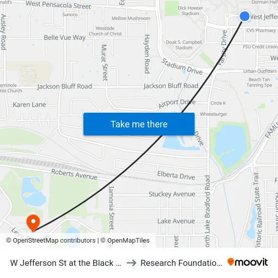 W Jefferson St at the Black Student Union Eb to Research Foundation - Building A map
