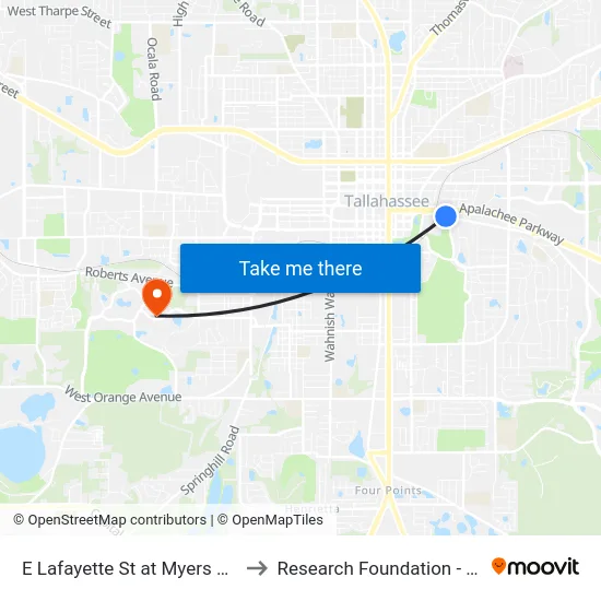 E Lafayette St at Myers Park Dr Wb to Research Foundation - Building A map
