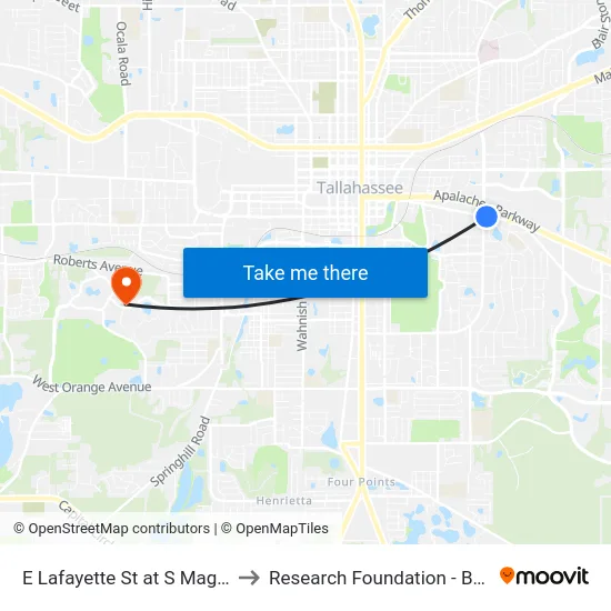 E Lafayette St at S Magnolia Dr to Research Foundation - Building A map