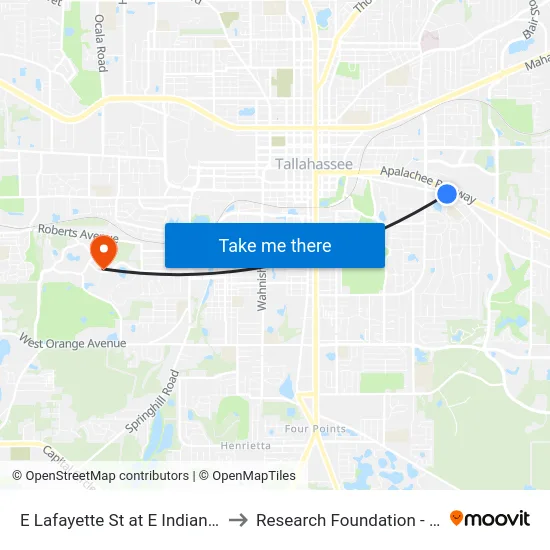 E Lafayette St at E Indianhead Dr Eb to Research Foundation - Building A map
