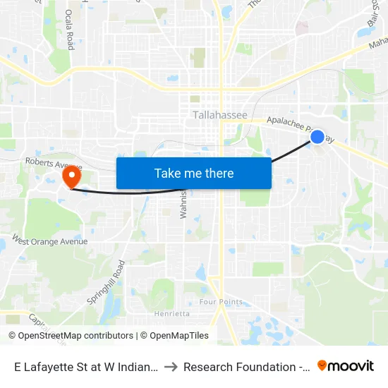 E Lafayette St at W Indianhead Dr Wb to Research Foundation - Building A map