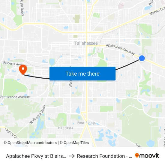 Apalachee Pkwy at Blairstone Rd Eb to Research Foundation - Building A map