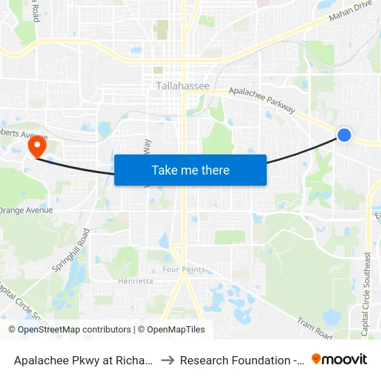 Apalachee Pkwy at Richardson Rd Eb to Research Foundation - Building A map